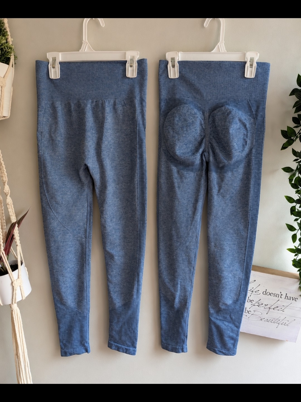 Women's Heathered Blue High-Waist Contour Leggings